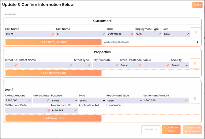 Loans with Missing Data - Update and Confirm