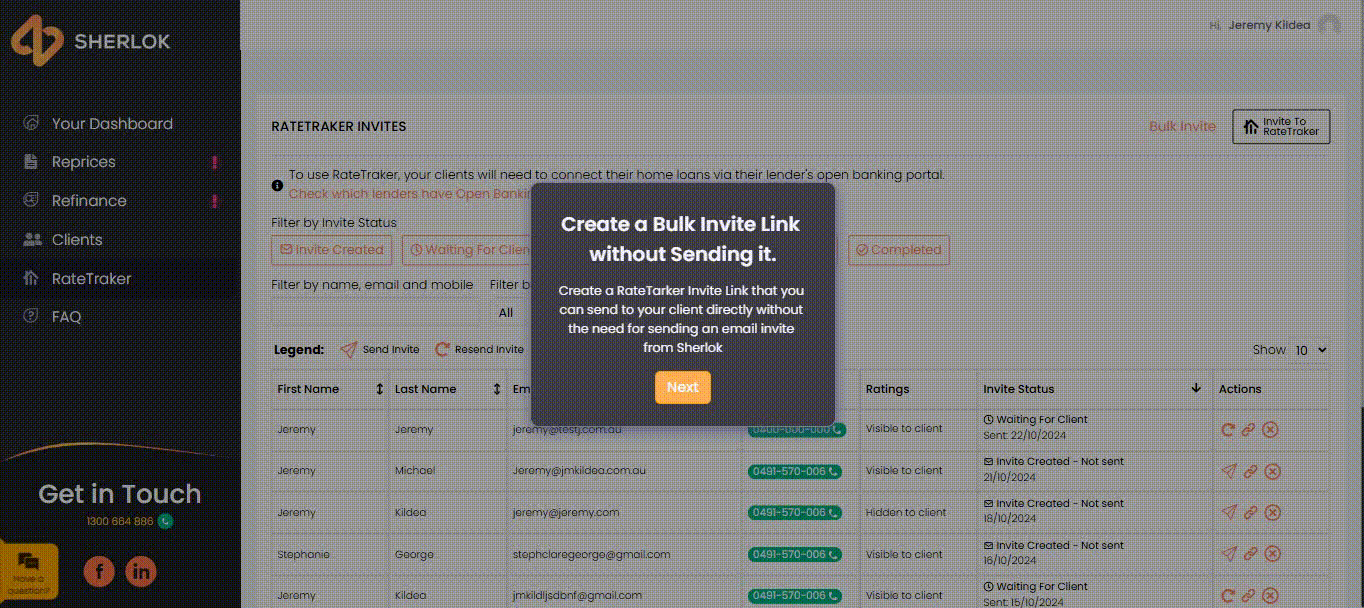 RateTraker - Create Bulk Invite Link