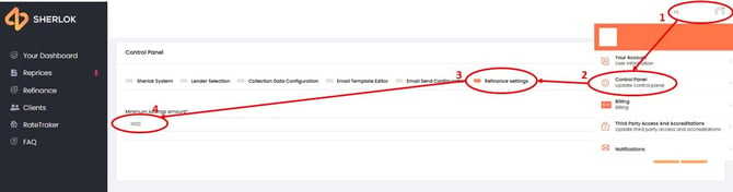 Refinance min settings